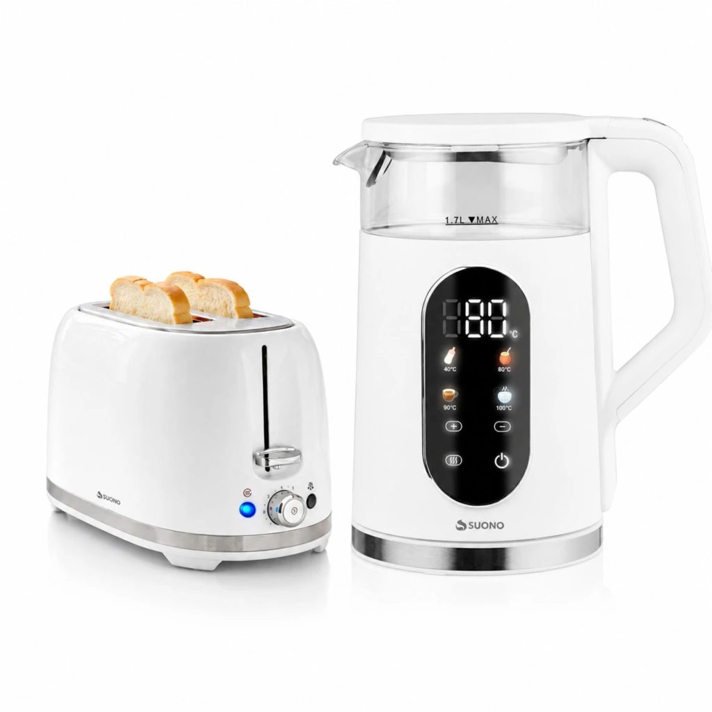 Combo pava digital de vidrio y tostadora vintage 2 panes