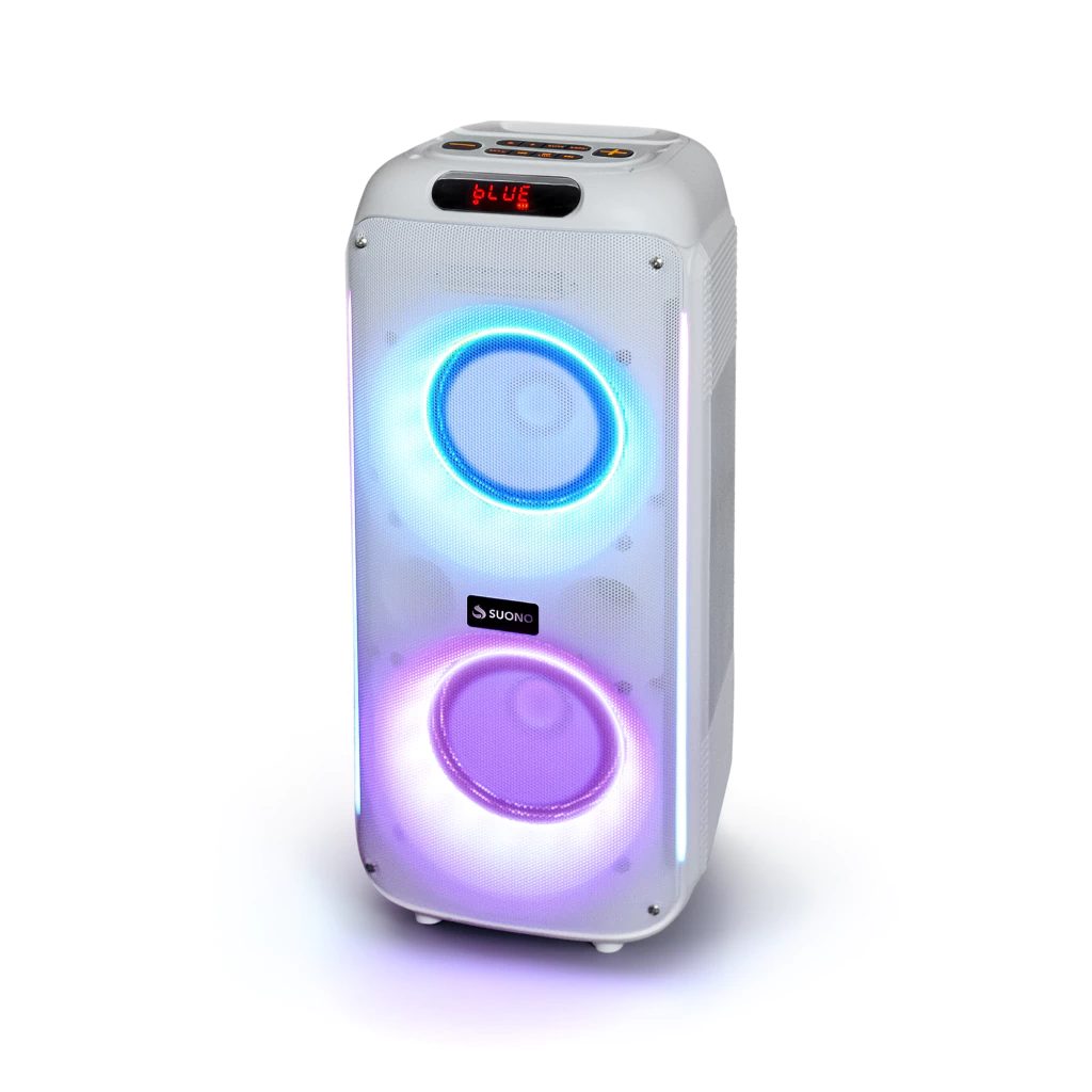 Parlante bluetooth 2 woofers 6,5" 8000 W PMPO TWS RGB blanco