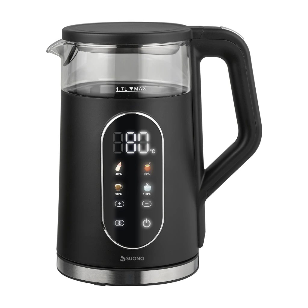 Pava eléctrica de vidrio digital 1,7 L con temperatura para mate