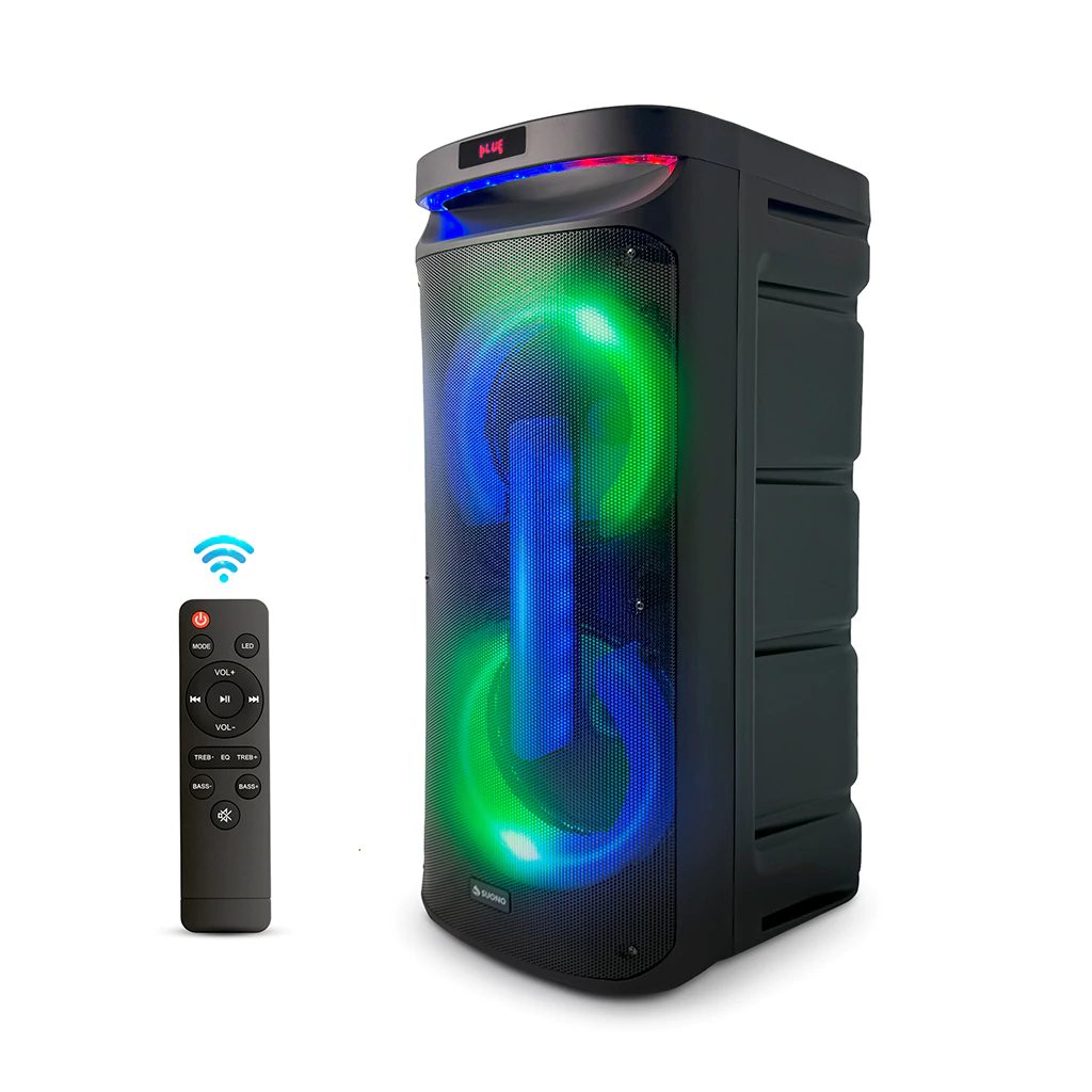 Torre de sonido bluetooth 12.500 W PMPO con 2 woofers de 10" y luces