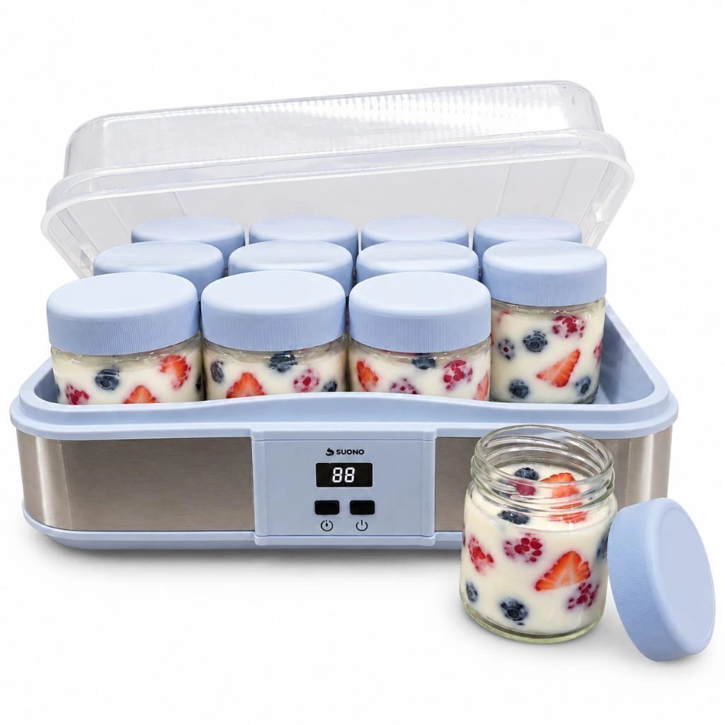 Yogurtera digital 2,5 L con 12 vasos de vidrio y timer